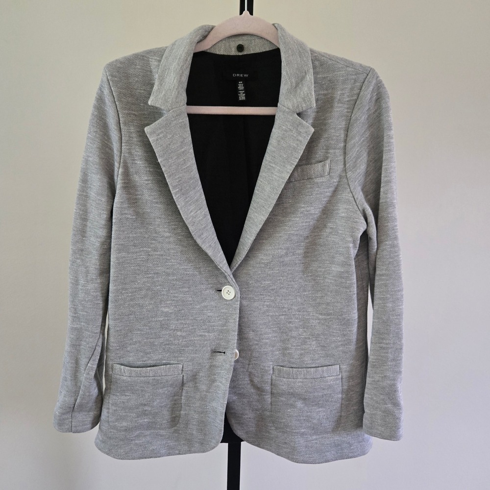 Drew Womens Grey Knit Blazer Jacket Size M Two Button Heathered Professional